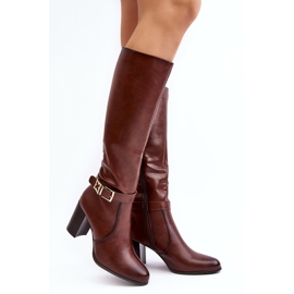 Sergio Leone Kozaki Damskie Na Słupku Z Klamrą Ocieplane Brązowe Sendilia 1