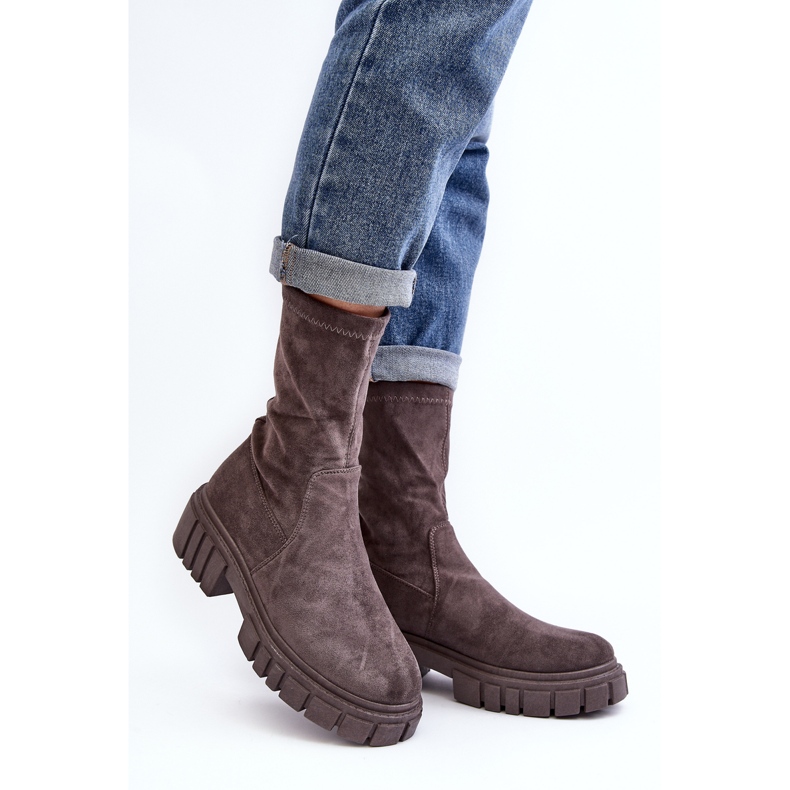 Wsuwane Botki Workery Na Płaskim Obcasie Szare Divella 1