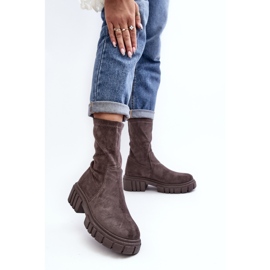 Wsuwane Botki Workery Na Płaskim Obcasie Szare Divella 2