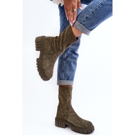 Wsuwane Botki Workery Na Płaskim Obcasie Zielone Divella 2