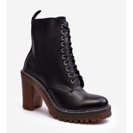 Botki Damskie Sznurowane Na Słupku Czarne Arove 2