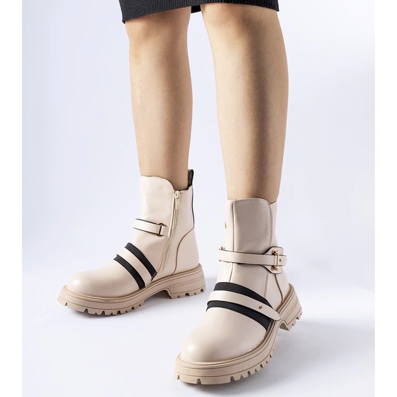 Beżowe ocieplane botki Laderoute beżowy 1