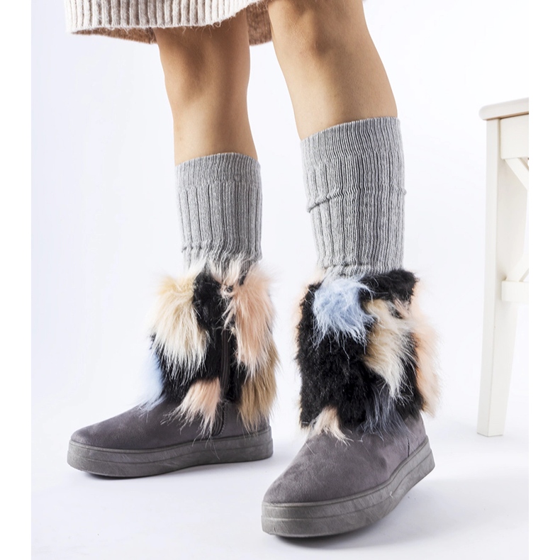 Szare ocieplane śniegowce z futerkiem Cordero 1