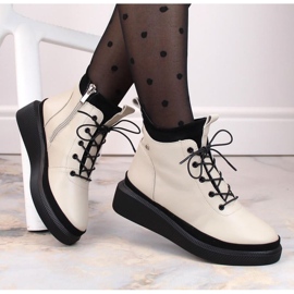 Skórzane botki na platformie ocieplane Filippo W PAW482 beżowe białe 2