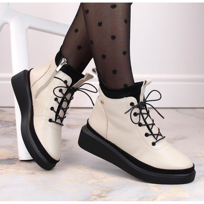 Skórzane botki na platformie ocieplane Filippo W PAW482 beżowe białe 2