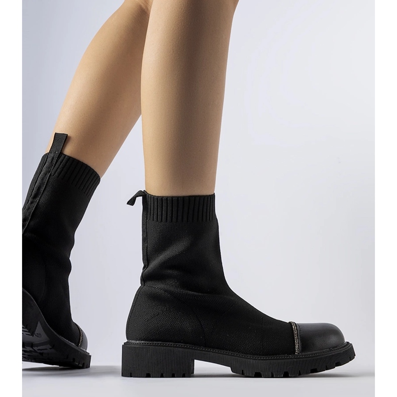 Czarne skarpetowe botki z cyrkoniami Vail 1