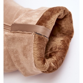 Botki Damskie Ocieplane Z Marszczoną Cholewką Na Słupku Beżowe Shavy beżowy 1