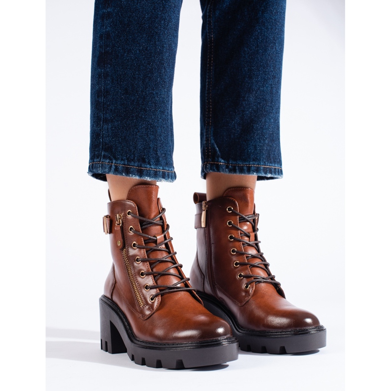 W. Potocki Brązowe damskie botki na obcasie potocki 1