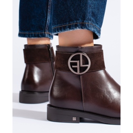 W. Potocki Brązowe niskie botki na płaskim obcasie Potocki 2