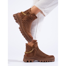 W. Potocki Zamszowe ażurowe botki damskie brązowe Potocki 1