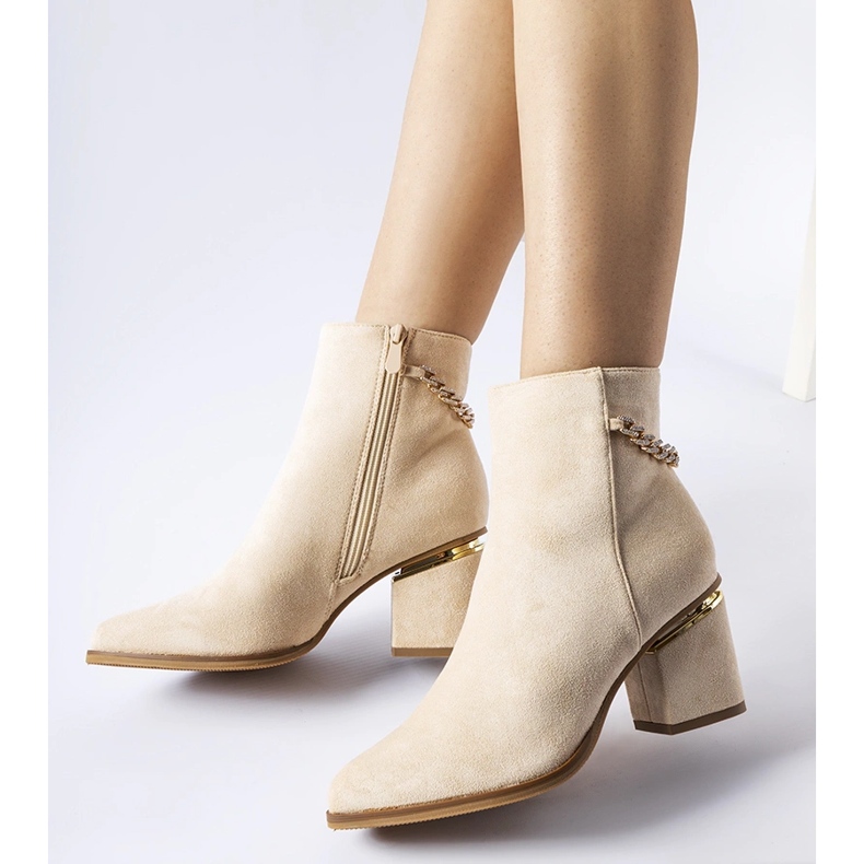 Beżowe ocieplane botki na słupku Hiney beżowy 1