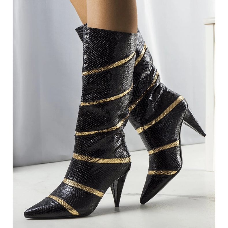 Czarno złote ocieplane kozaki Nevzo czarne 1