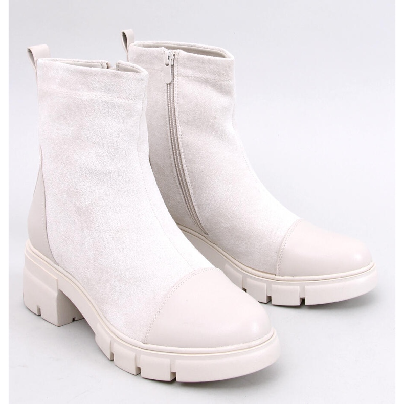 Botki na szerokim obcasie Olson Beige beżowy 1