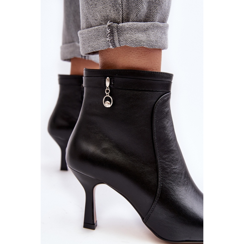 Skórzane Damskie Botki Na Szpilce Maciejka 06301-01 Czarne 2