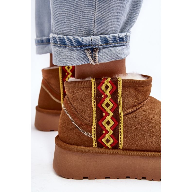 Zamszowe Śniegowce Damskie Na Grubej Podeszwie Camel Vebissat brązowe 1