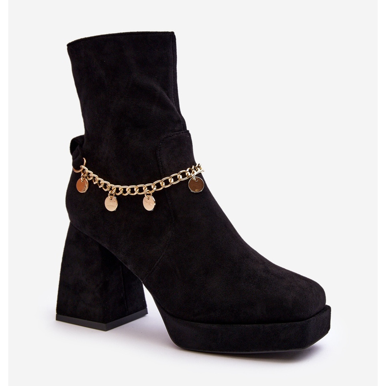 Damskie Botki Na Słupku Z Łańcuszkiem Czarne Tiselo 1