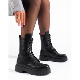 W. Potocki Czarne workery damskie na platformie Potocki 1