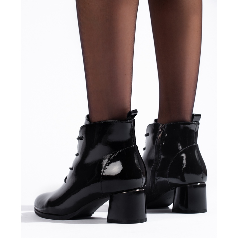 W. Potocki Botki damskie Potocki czarne z lakierowanej skóry ekologicznej 2