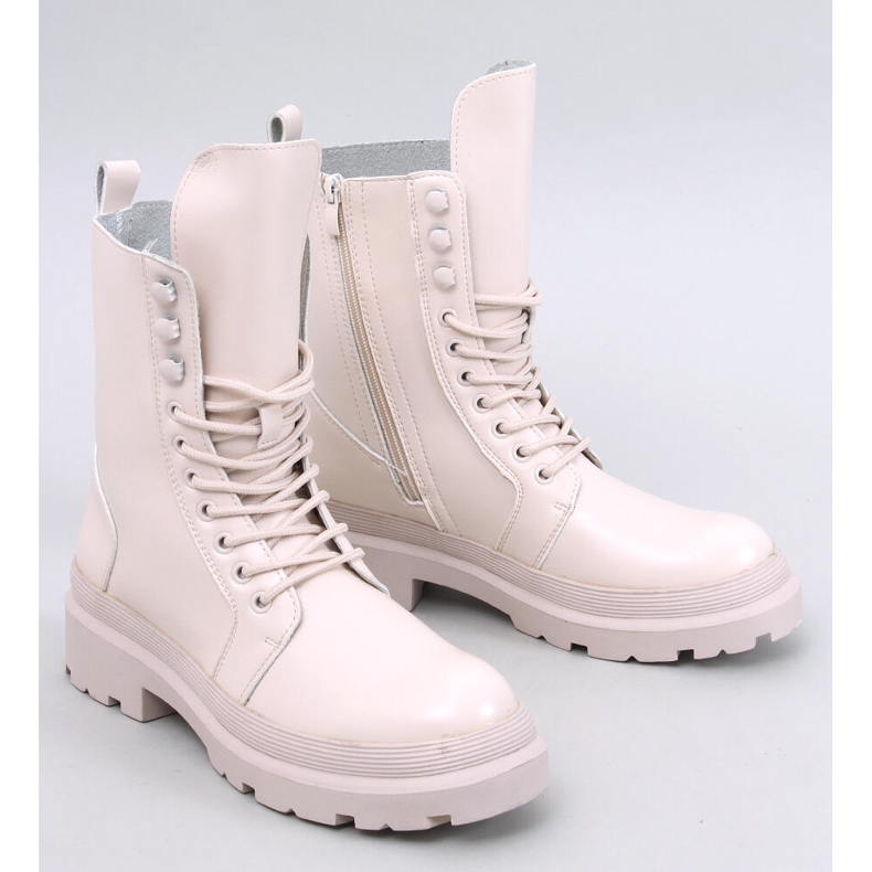 Botki sznurowane na protektorze Kinchs Beige beżowy 1