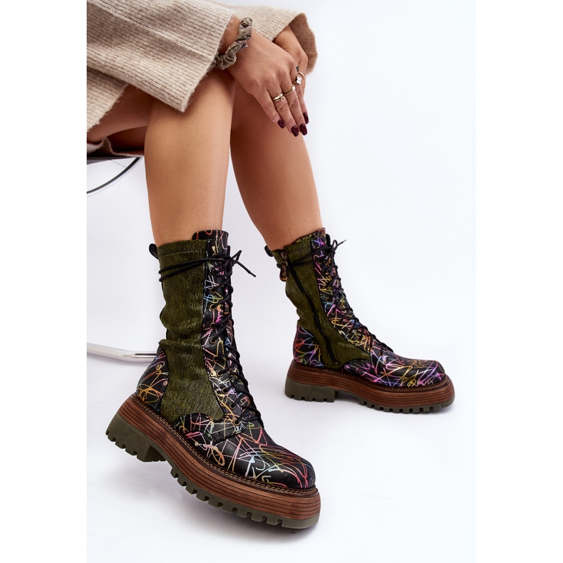 Damskie Skórzane Botki Workery Maciejka 06203-09 Multikolor czarne 2