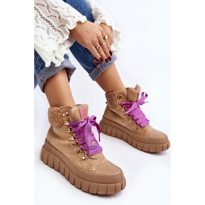 Ocieplane Botki Trapery Na Grubej Podeszwie Brązowe Ralotta 1