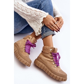 Ocieplane Botki Trapery Na Grubej Podeszwie Brązowe Ralotta 2