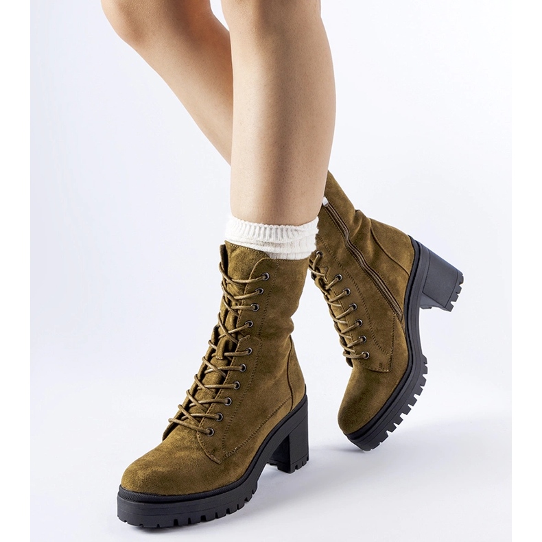 Zielone ocieplane botki na niskim słupku Cotti 1