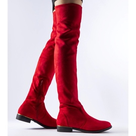 Długie czerwone ciepłe kozaki eko-zamsz Elwira 1