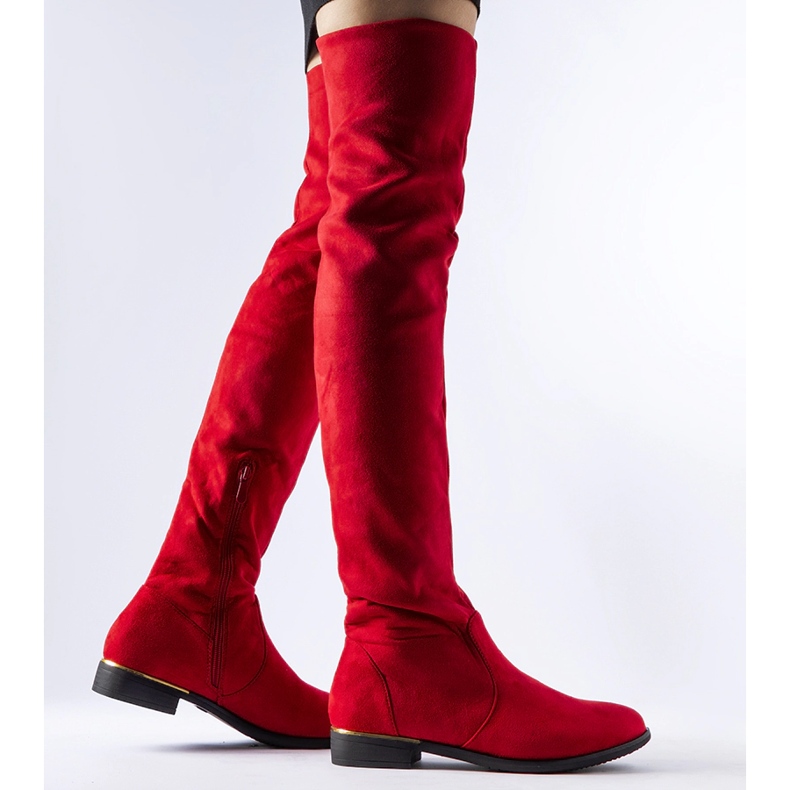 Długie czerwone ciepłe kozaki eko-zamsz Elwira 1