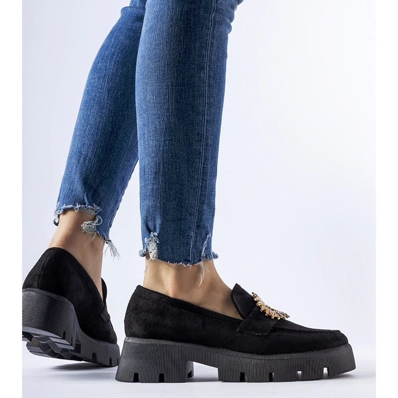 Czarne mokasyny ozdobione klamerką Stanislas 1