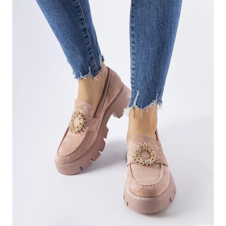 Różowe mokasyny ozdobione klamerką Stanislas 1