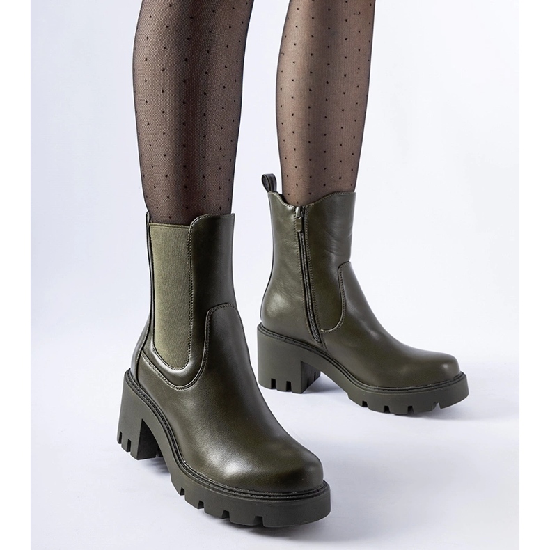 Ciemnozielone botki na klocku Hattiesburg 1