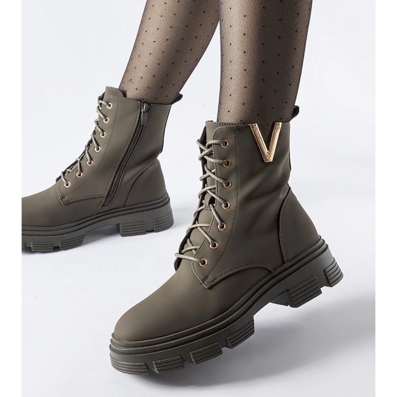 Ciemnozielone ocieplane matowe botki Fru 1