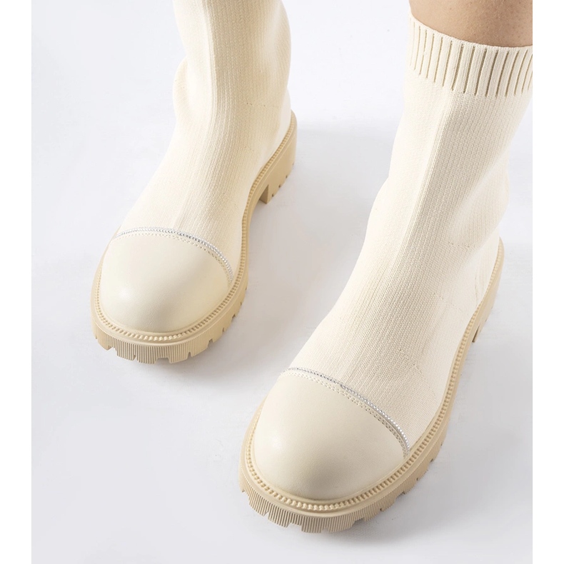 Beżowe skarpetowe botki z cyrkoniami Vail beżowy 1