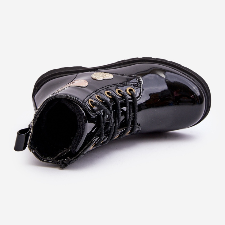 Botki Dziecięce Lakierowane Z Ozdobami Czarne Adete 1