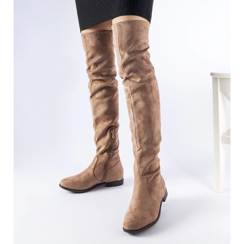 Długie brązowe ciepłe kozaki eko-zamsz Elwira 1