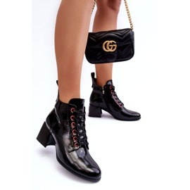 Niskie Lakierowane Botki Sznurowane S.Barski MR870-66 Czarne 6