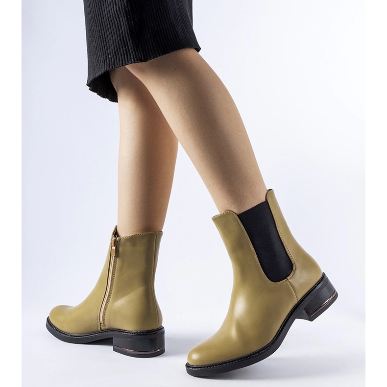 Oliwkowe ocieplane klasyczne botki Bagnoro zielone 1