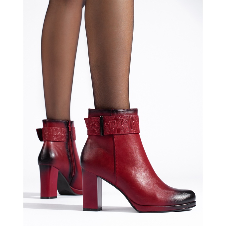 Czerwone botki damskie na obcasie Daszyński 1