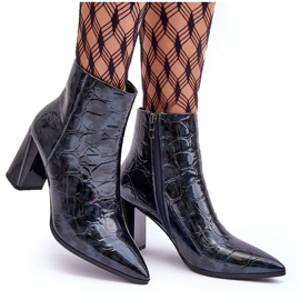 Lakierowane Botki Na Słupku S.Barski MR870-58 Granatowe niebieskie 4