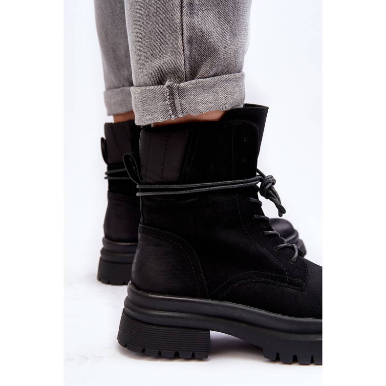 Damskie Botki Trapery Na Grubej Podeszwie Czarne Narelona 2