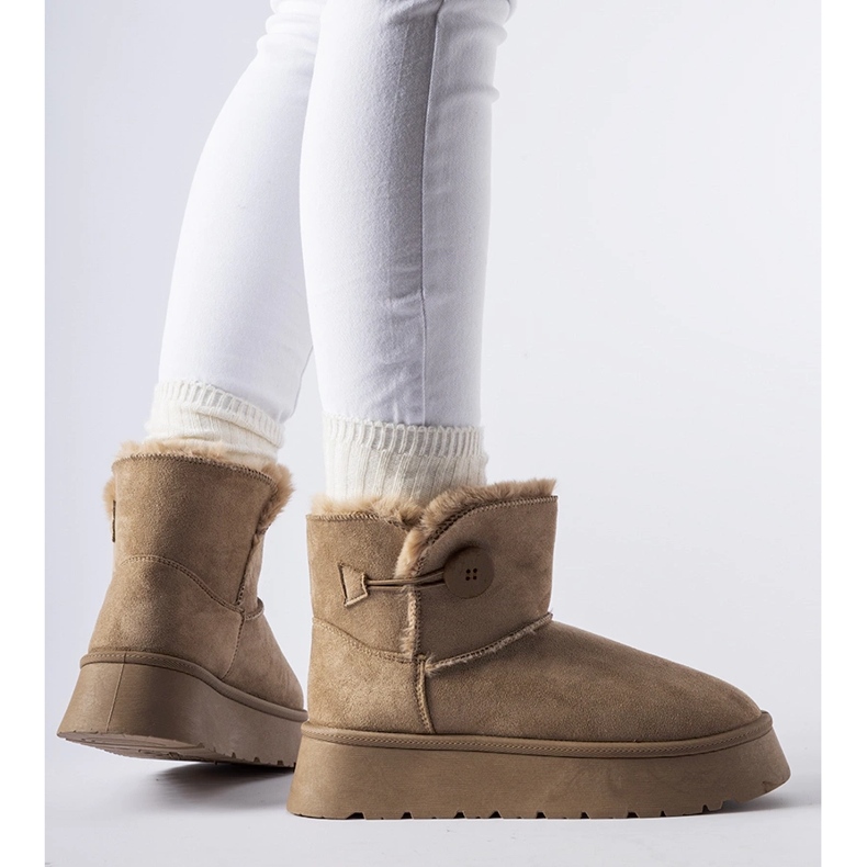 Brązowe ocieplane śniegowce z guzikiem Ronco 1