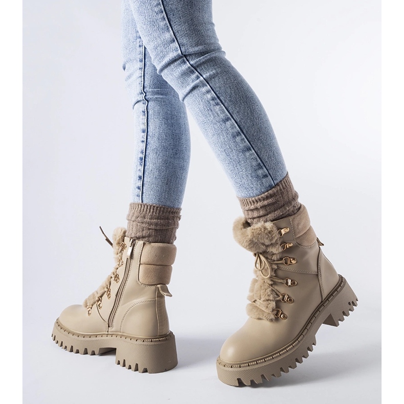 Beżowe workery z ozdobnym futerkiem Quarto beżowy 1