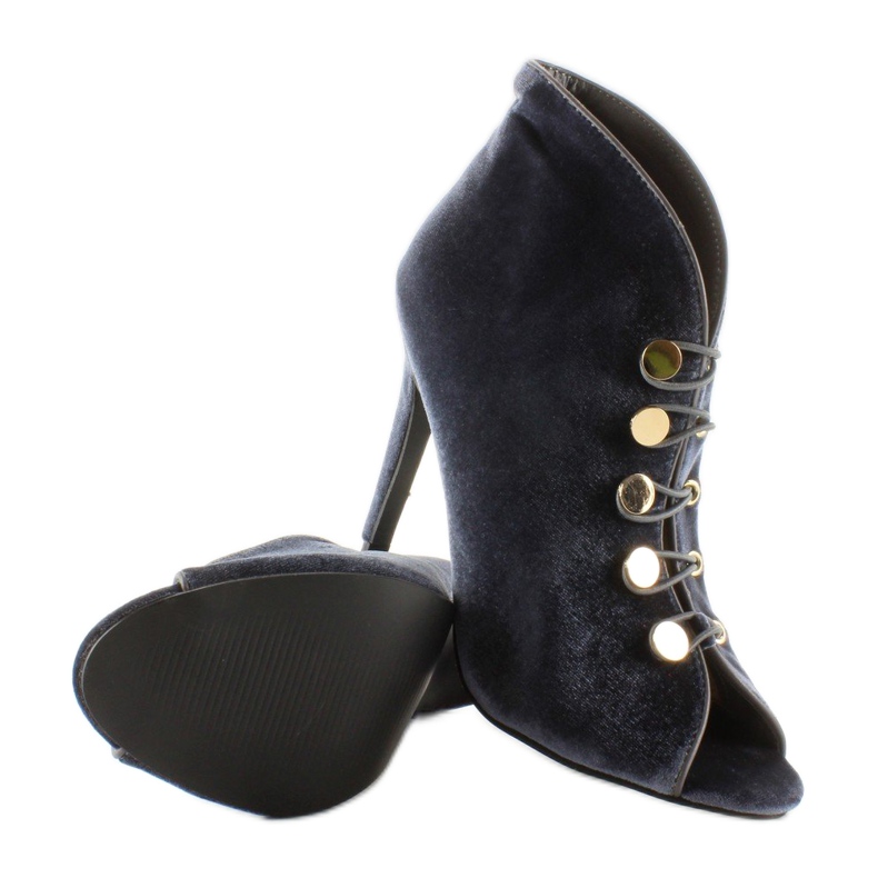 Aksamitne czółenka open toe 1129 D. Grey szare 2