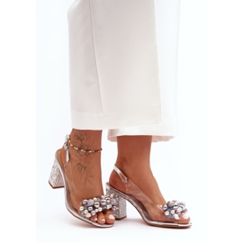 Transparentne Stylowe Sandały Na Słupku Srebrne S.Barski MR1037-17 srebrny 1