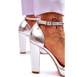 Sandały Metaliczne Na Wysokim Obcasie Srebrne srebrny 1