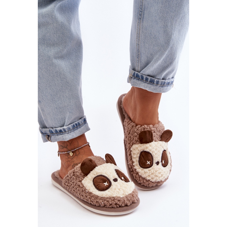 Ciepłe Kapcie Damskie Brązowe Priseth 2