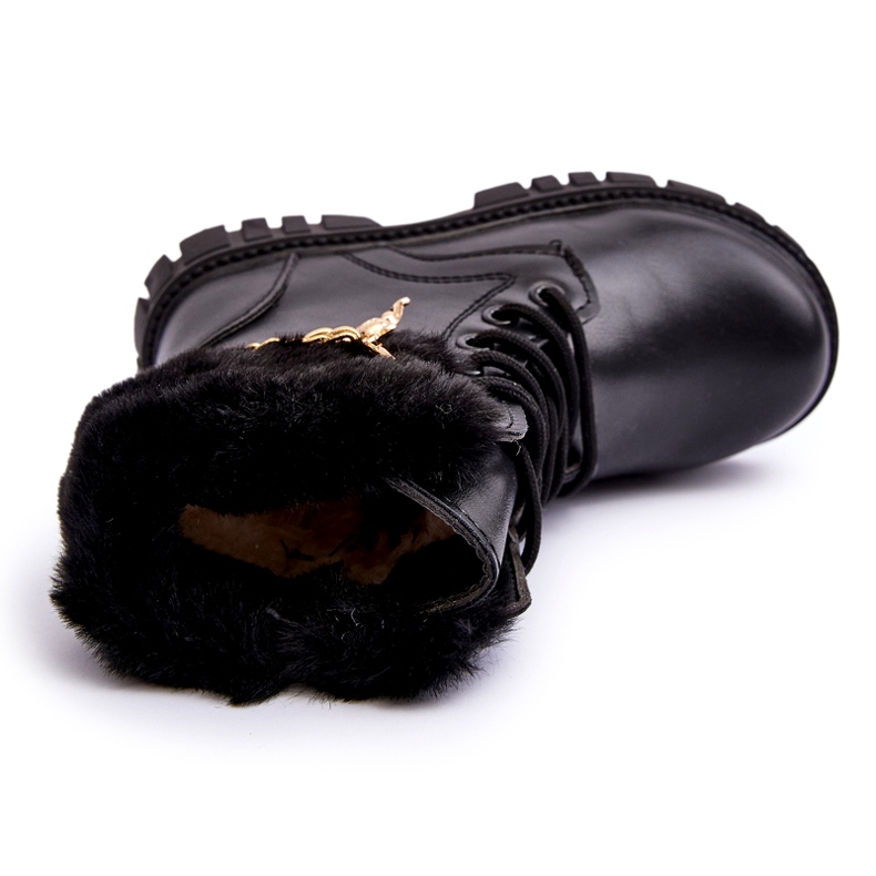 Skórzane ocieplane botki dziecięce z łańcuchem czarne 3