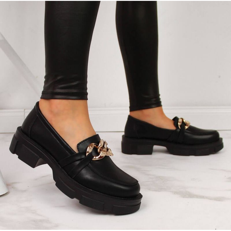 Półbuty skórzane z łańcuchem Filippo W PAW252 czarne 2