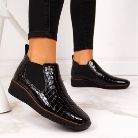 Botki skórzane skóra węża Rieker W R474 czarne 2